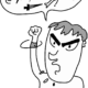 Cartoon of angry man shaking his fist and speaking angry words shown as symbols in a speech bubble